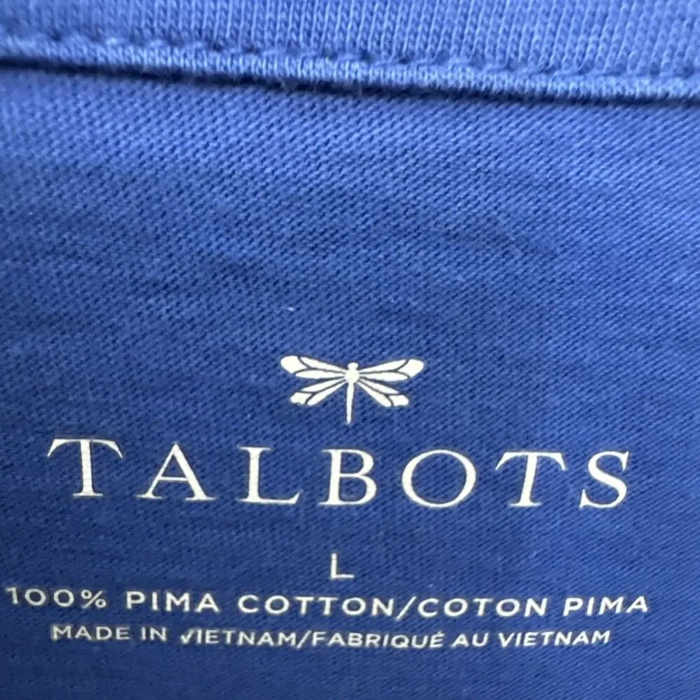 Talbots top Lg scalloped neckline Blue short sleeve Pima Cotton - Picture 2 of 8
